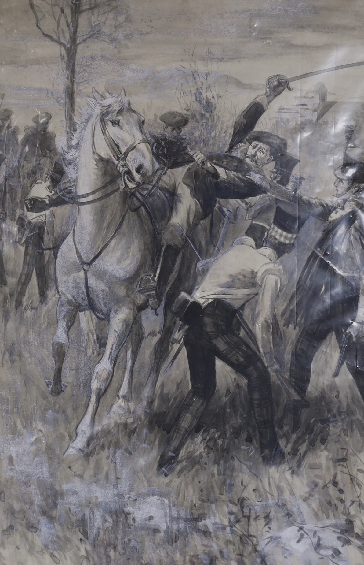 Original Artwork - William Henry Charles Groome RBA (1854-1913) - A full set of six en grisaille illustrations for ‘’Viva Christmas’’, by Edith E. Cowper, signed, 32 x 21cms., one framed, 5 unframed, together with a copy